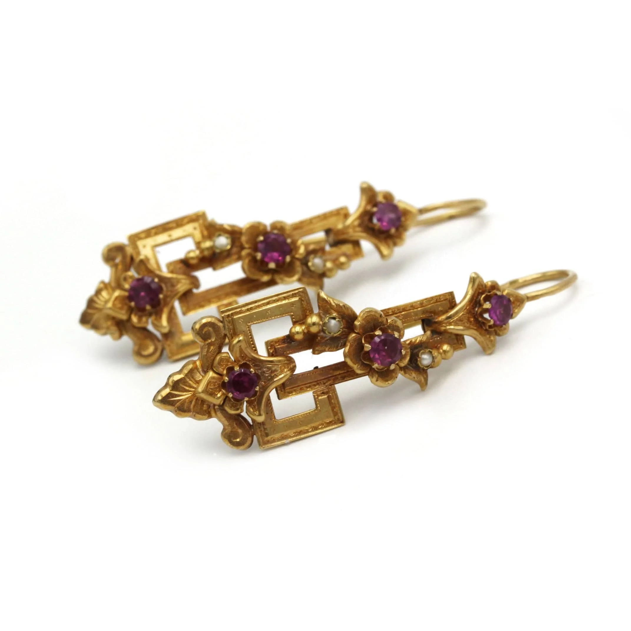 Earrings - Gold, Half-Pearls & Rhodolite Garnets  - Image 3