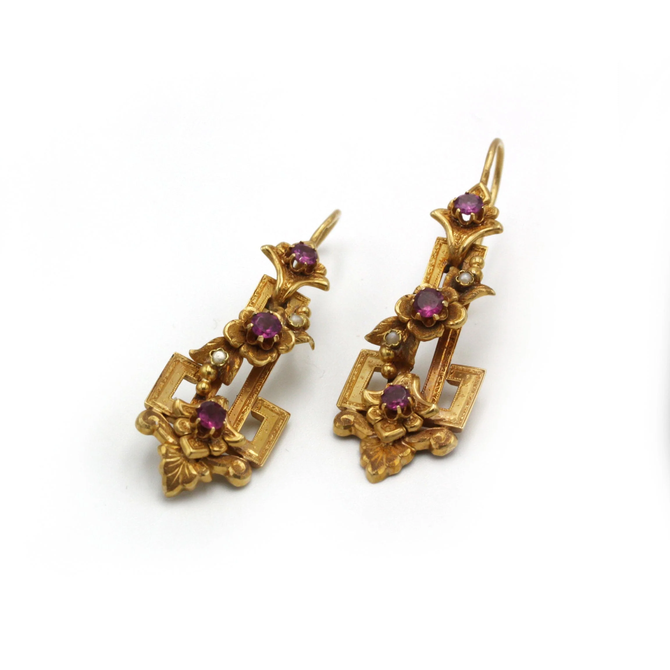 Earrings - Gold, Half-Pearls & Rhodolite Garnets  - Image 4