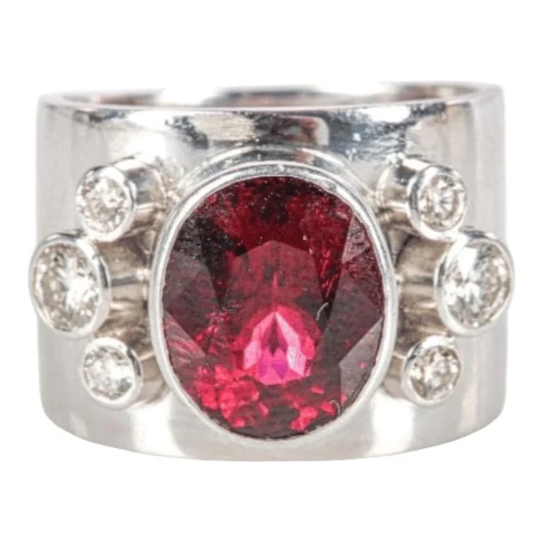 18k White Gold Band Ring, set with a beautiful Rubellite  - Image 4