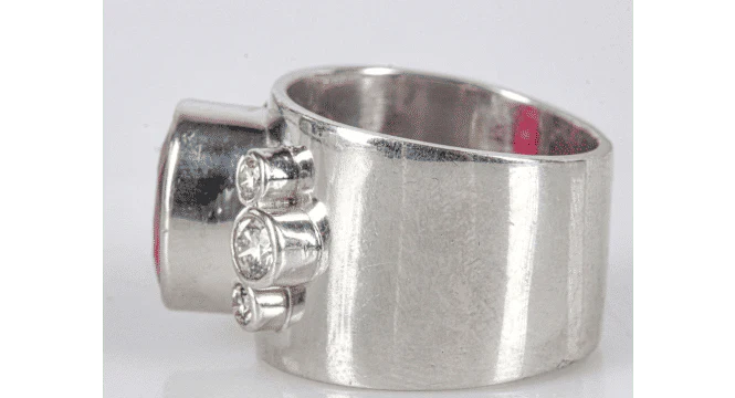 18k White Gold Band Ring, set with a beautiful Rubellite  - Image 8