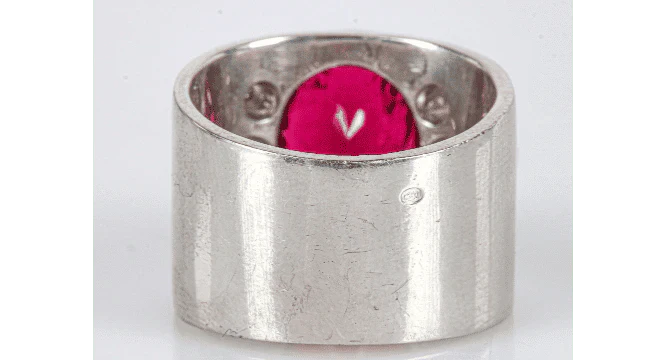 18k White Gold Band Ring, set with a beautiful Rubellite  - Image 9