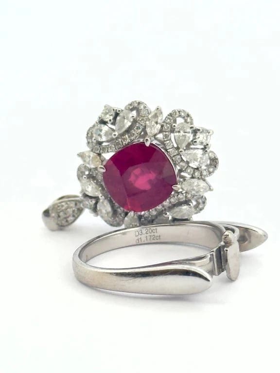 Gold ring, rubies and diamonds, convertible into a pendant  - Image 7