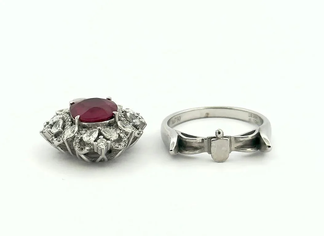 Gold ring, rubies and diamonds, convertible into a pendant  - Image 8