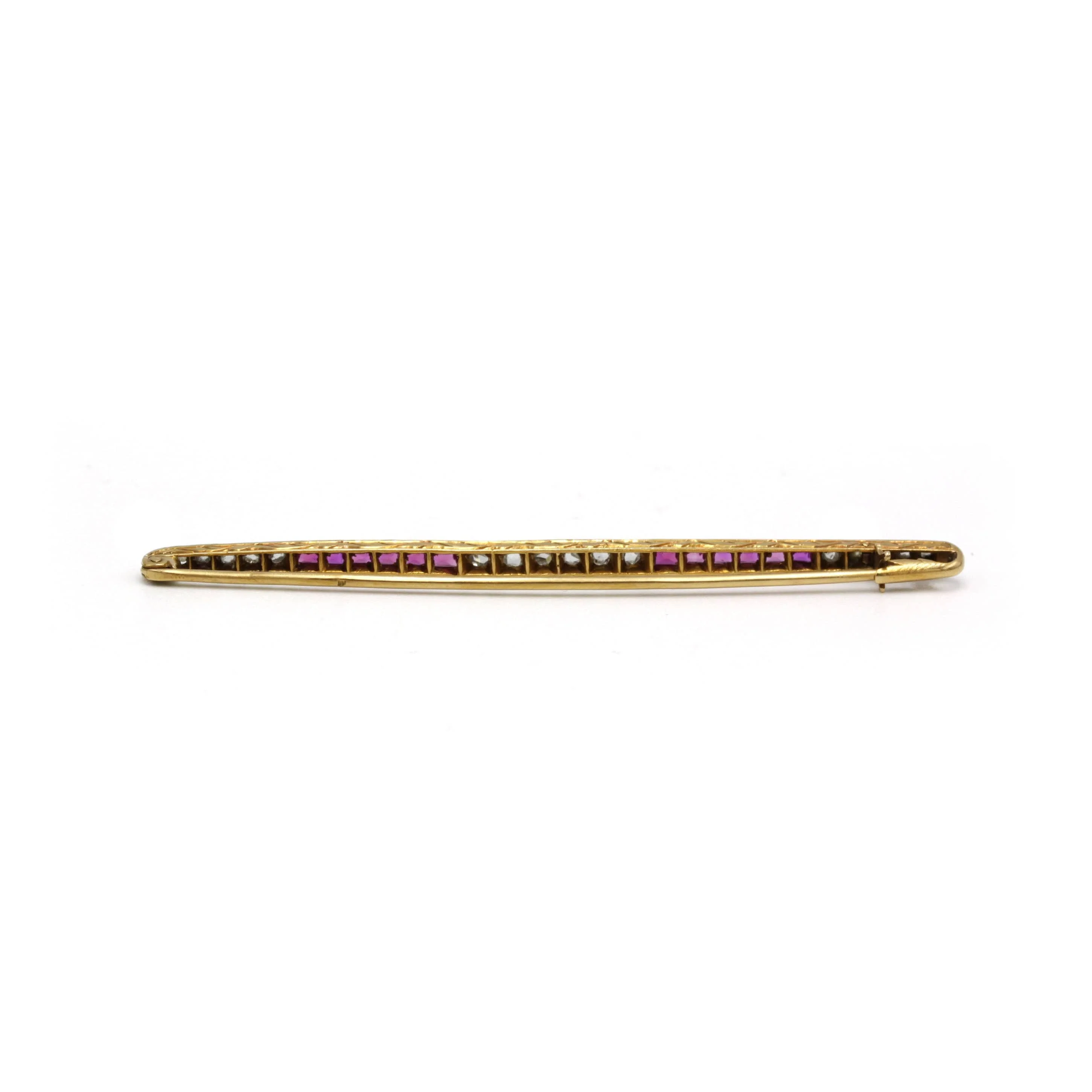 Barrette brooch - Yellow gold, platinum, Diamonds and Rubies  - Image 3