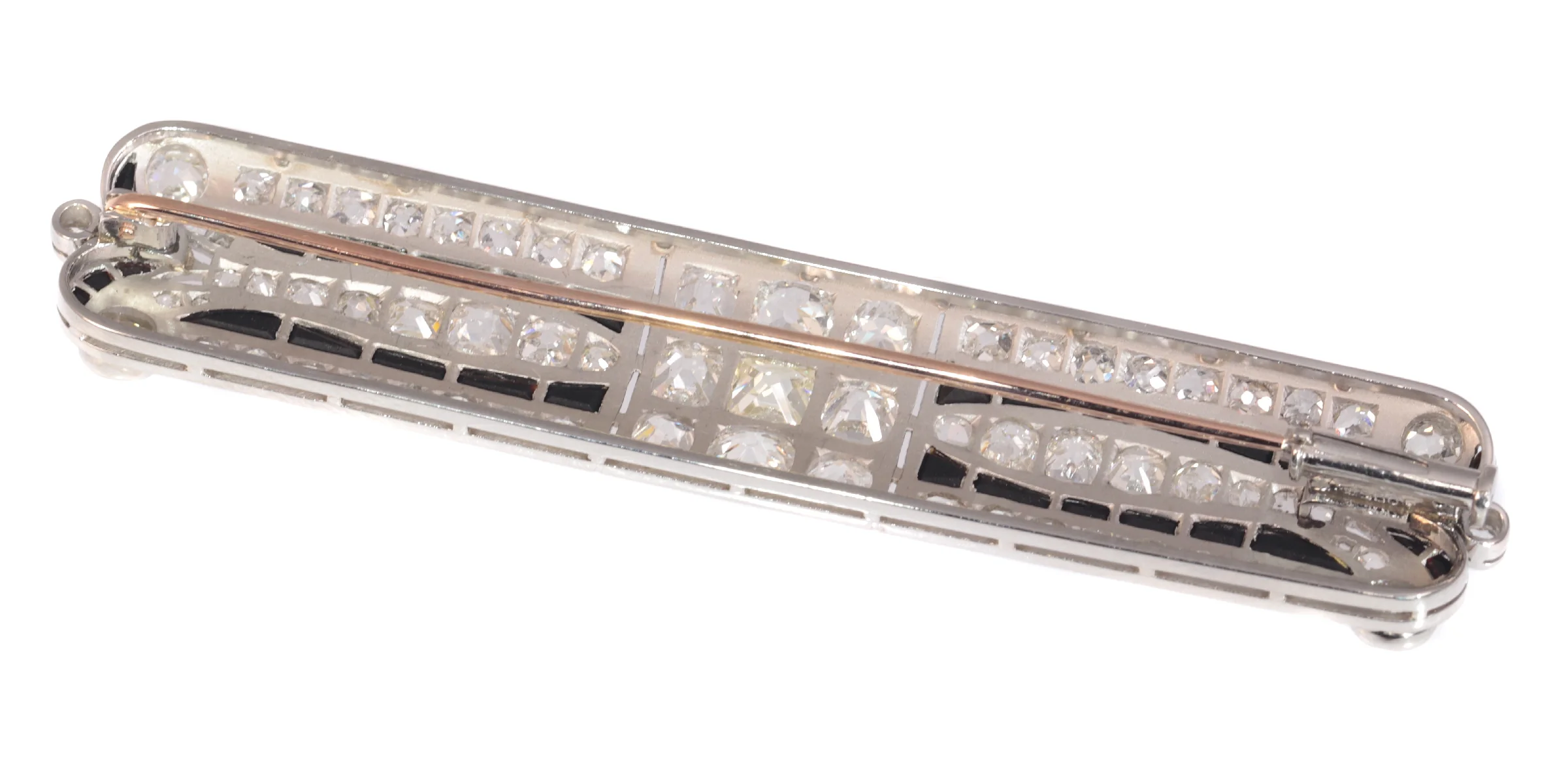 Allure Art Deco: Brooch in platinum with diamonds and contrasting onyx  - Image 7