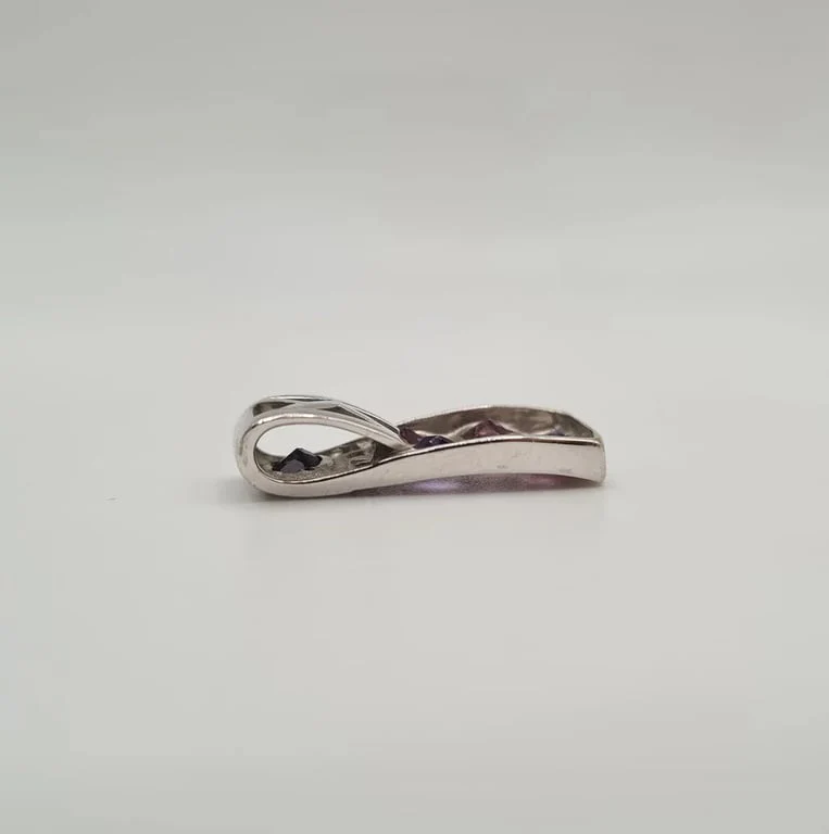 White gold pendant set with pink sapphire and amethyst - Image 7