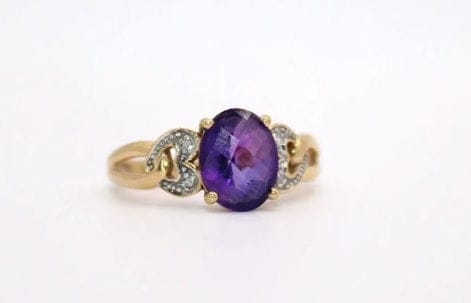 Vintage yellow gold ring, amethyst and diamonds  - Image 3