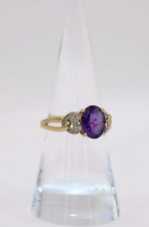 Vintage yellow gold ring, amethyst and diamonds  - Image 6