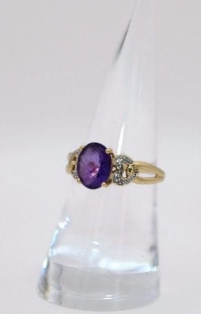 Vintage yellow gold ring, amethyst and diamonds  - Image 7