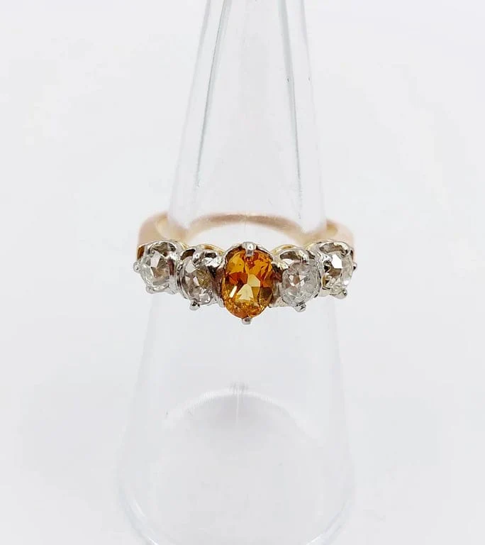 Garter ring antique in 18k rose gold and platinum, citrine and diamonds  - Image 10