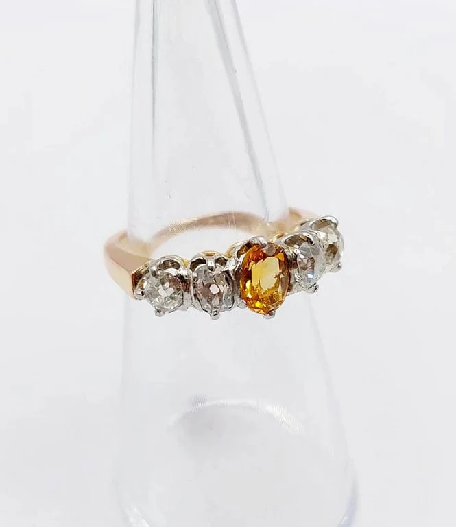 Garter ring antique in 18k rose gold and platinum, citrine and diamonds  - Image 11