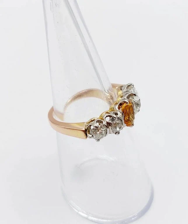 Garter ring antique in 18k rose gold and platinum, citrine and diamonds  - Image 12