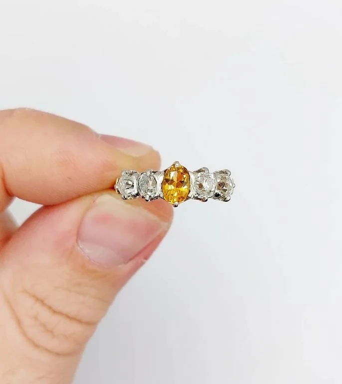 Garter ring antique in 18k rose gold and platinum, citrine and diamonds  - Image 13
