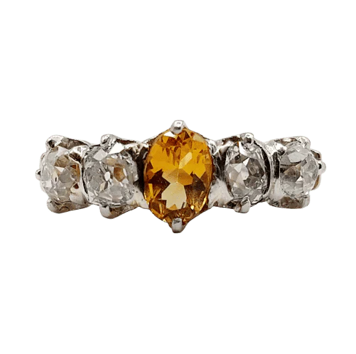 Garter ring antique in 18k rose gold and platinum, citrine and diamonds  - Image 14