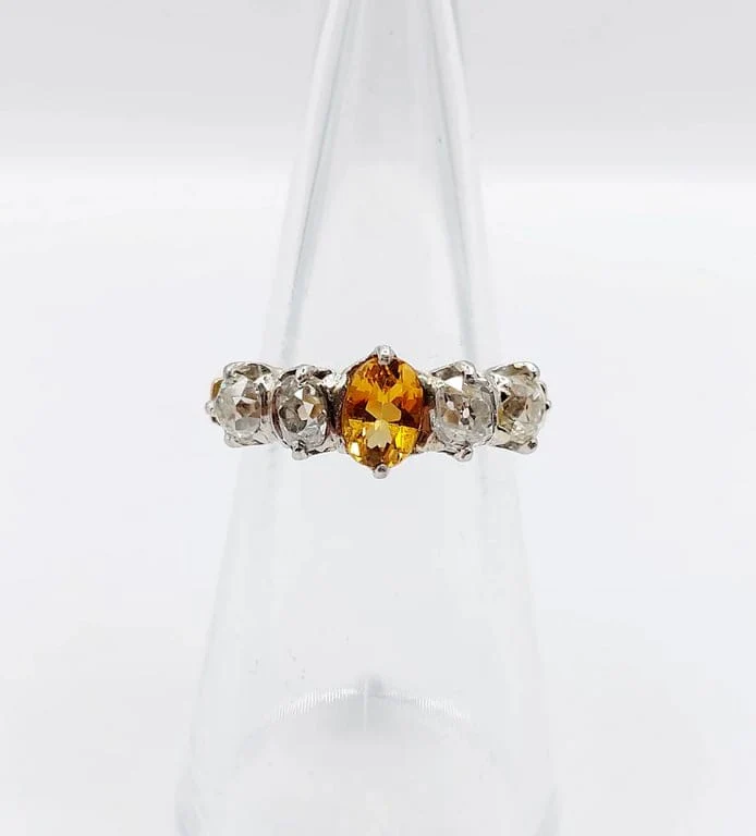 Garter ring antique in 18k rose gold and platinum, citrine and diamonds  - Image 15