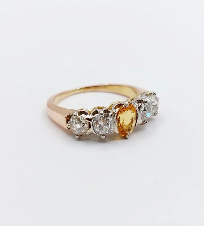 Garter ring antique in 18k rose gold and platinum, citrine and diamonds  - Image 3