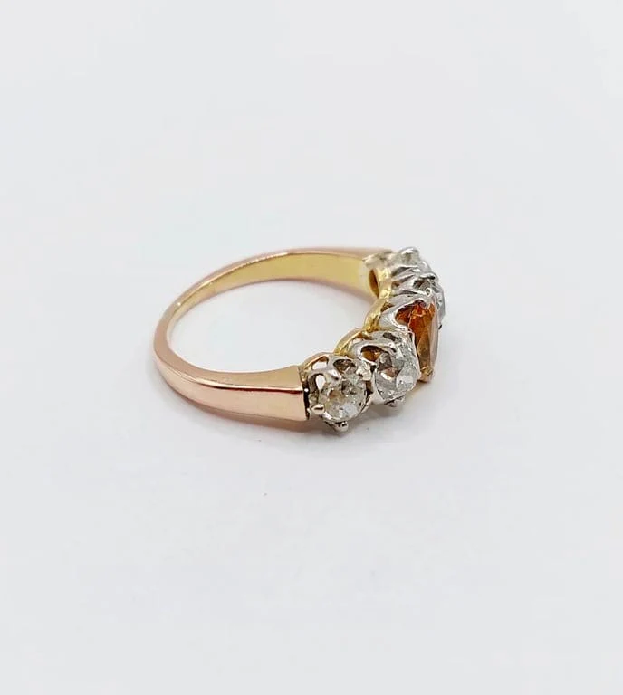 Garter ring antique in 18k rose gold and platinum, citrine and diamonds  - Image 4