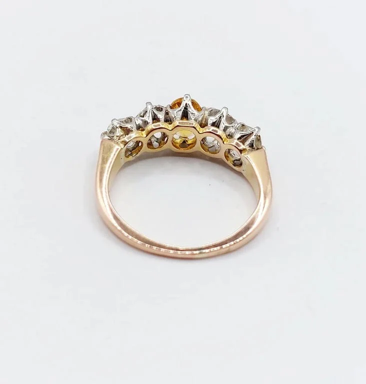 Garter ring antique in 18k rose gold and platinum, citrine and diamonds  - Image 6