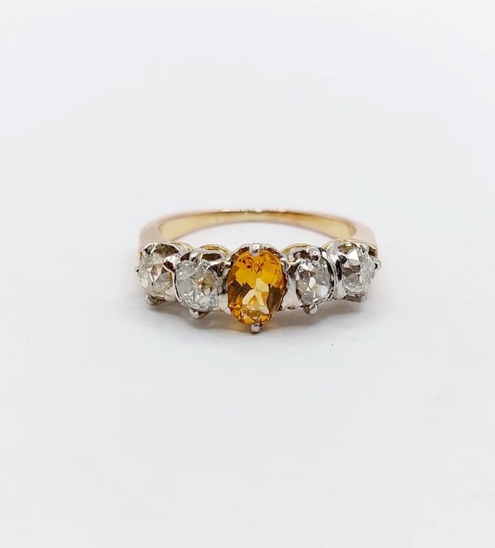 Garter ring antique in 18k rose gold and platinum, citrine and diamonds  - Image 8