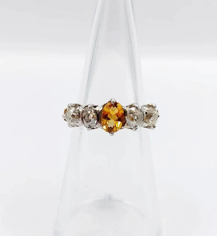 Garter ring antique in 18k rose gold and platinum, citrine and diamonds  - Image 9