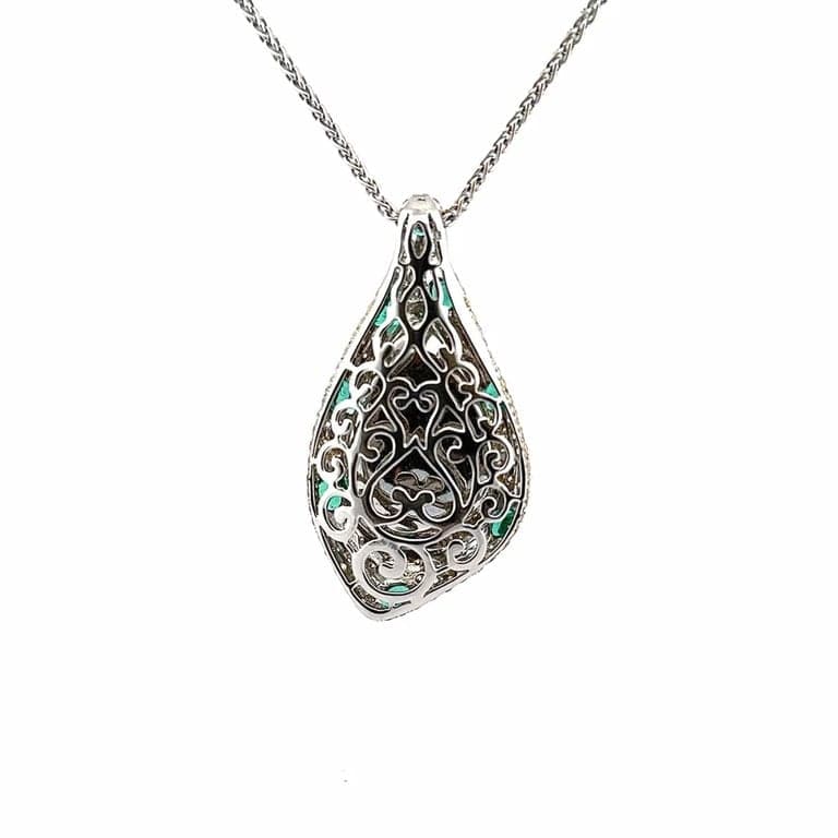 White gold necklace, Tahitian (Mabe) pearl, emerald and natural diamonds  - Image 3