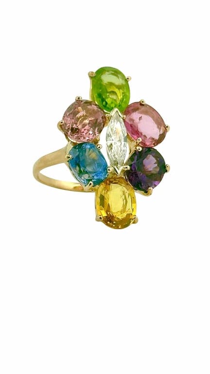 18-carat gold ring set with a diamond and precious stones  - Image 3