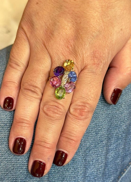 18-carat gold ring set with a diamond and precious stones  - Image 6