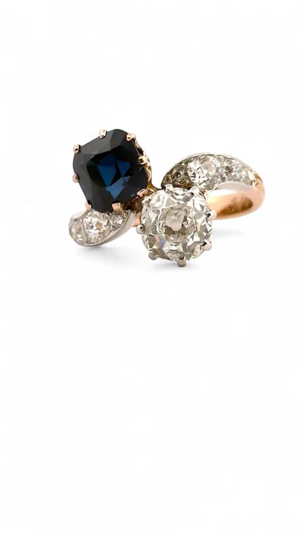 Antique ring Toi & Moi with natural Siam sapphire and diamonds  - Image 4