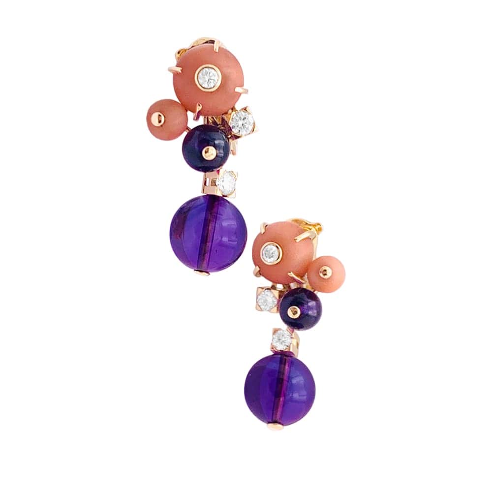 Earrings Cartier "Délices de Goa" in rose gold, amethysts, diamonds and coral.  - Image 4