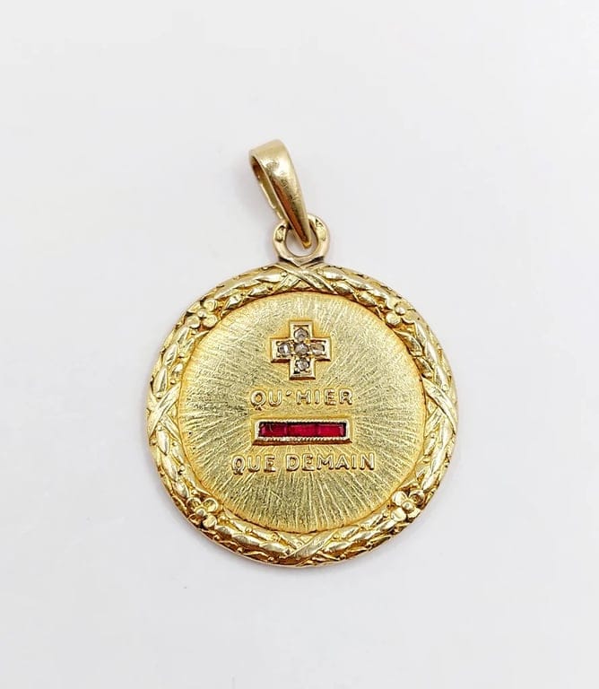 Augis - Love medal pendant 23 mm in 18k gold with diamond and ruby - Image 10
