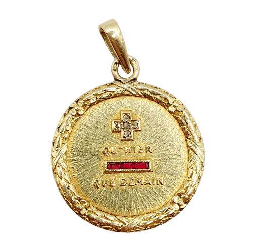 Augis - Love medal pendant 23 mm in 18k gold with diamond and ruby - Image 11