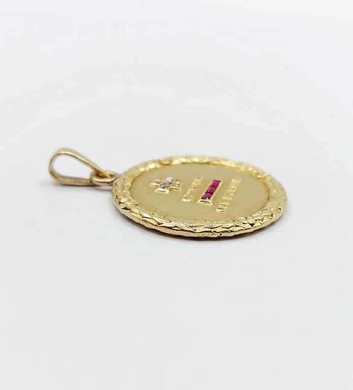 Augis - Love medal pendant 23 mm in 18k gold with diamond and ruby - Image 5