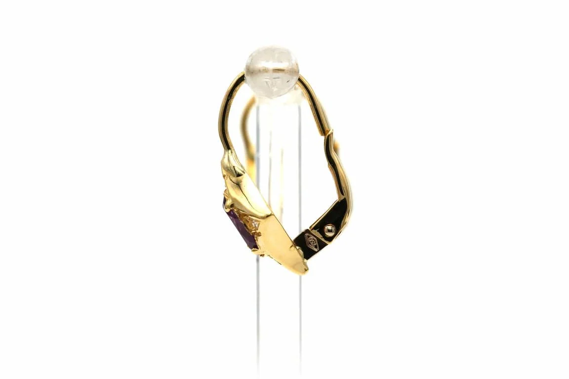 18-carat yellow gold earrings with amethysts, brilliant-cut diamonds  - Image 6