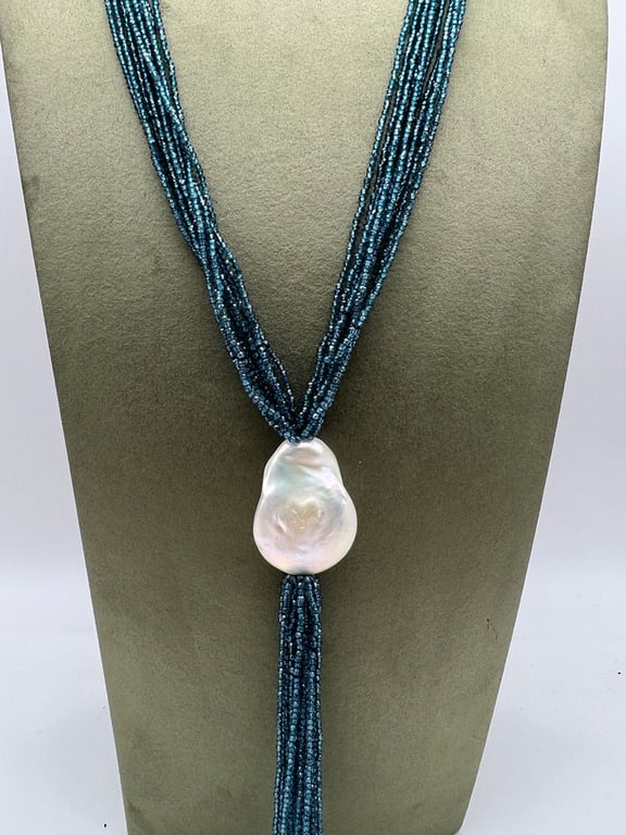 London blue topaz necklace, baroque pearl, bakelite - Image 3
