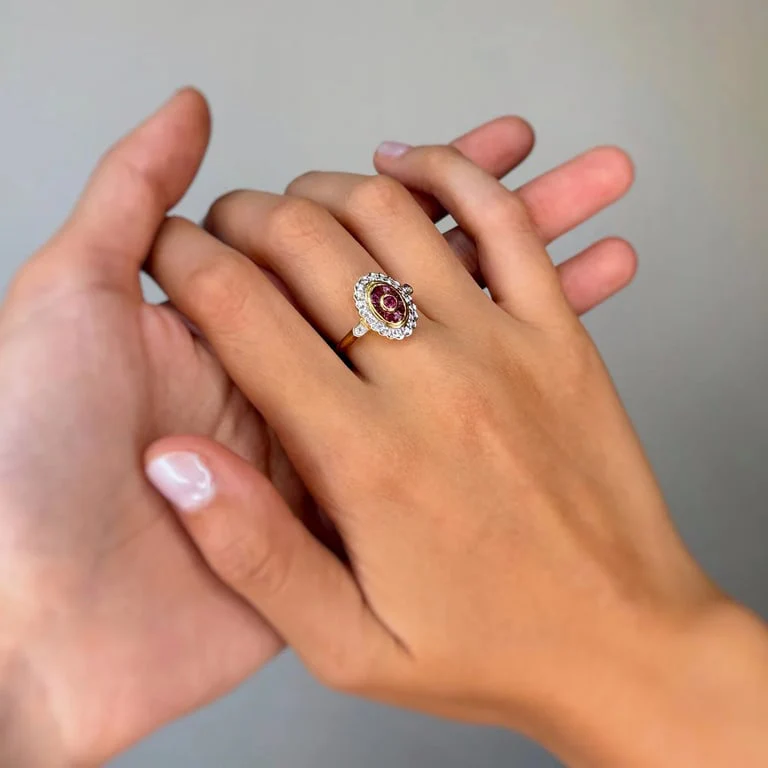Ring Art Deco - Yellow gold, Rubies & Diamonds - Image 4