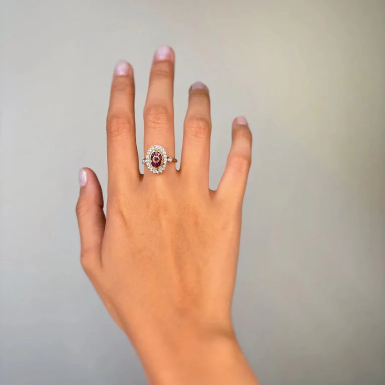 Ring Art Deco - Yellow gold, Rubies & Diamonds - Image 5