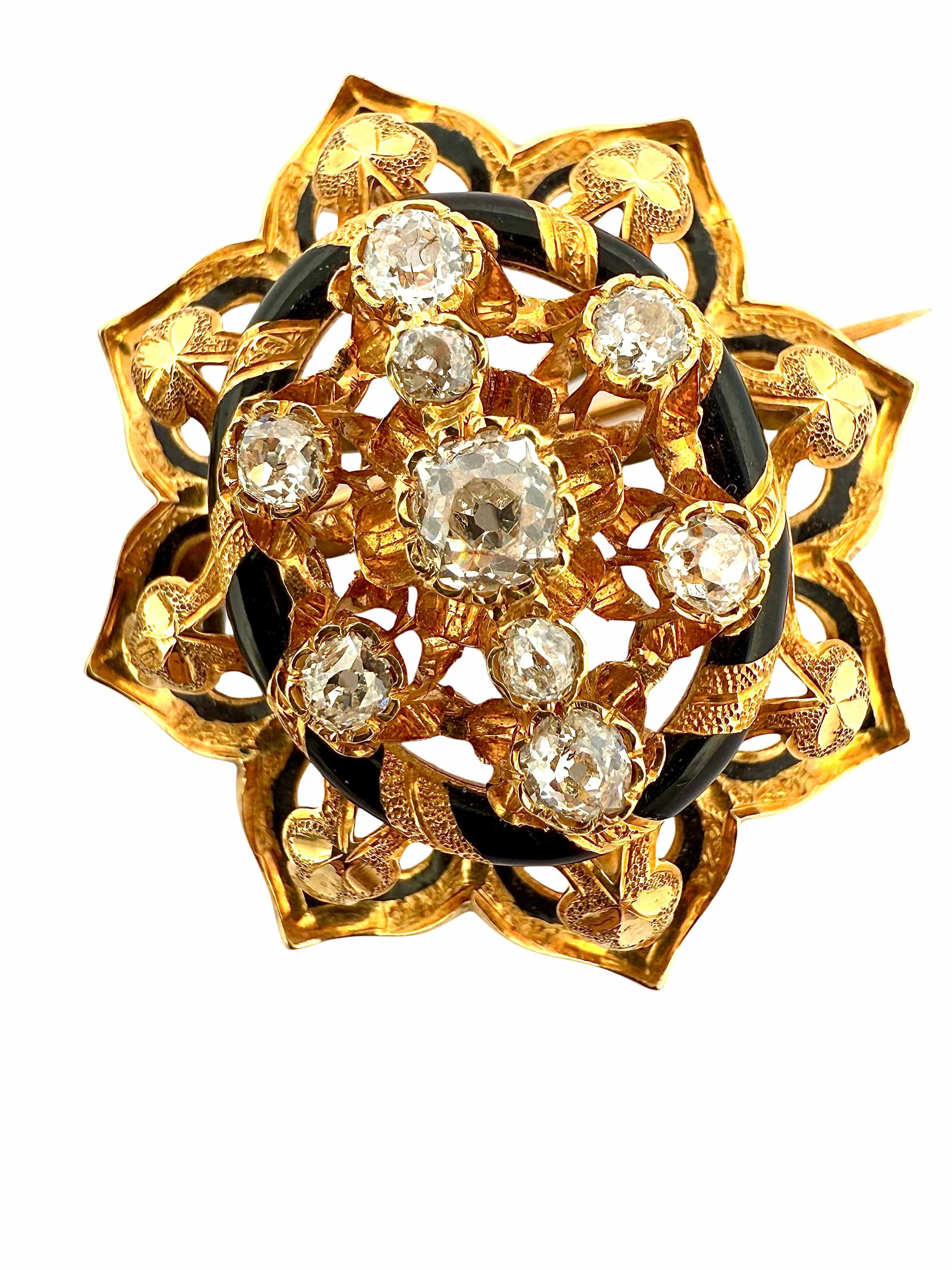 Exceptional transformable set 19th century – 18k gold, black enamel and old-cut diamonds  - Image 6