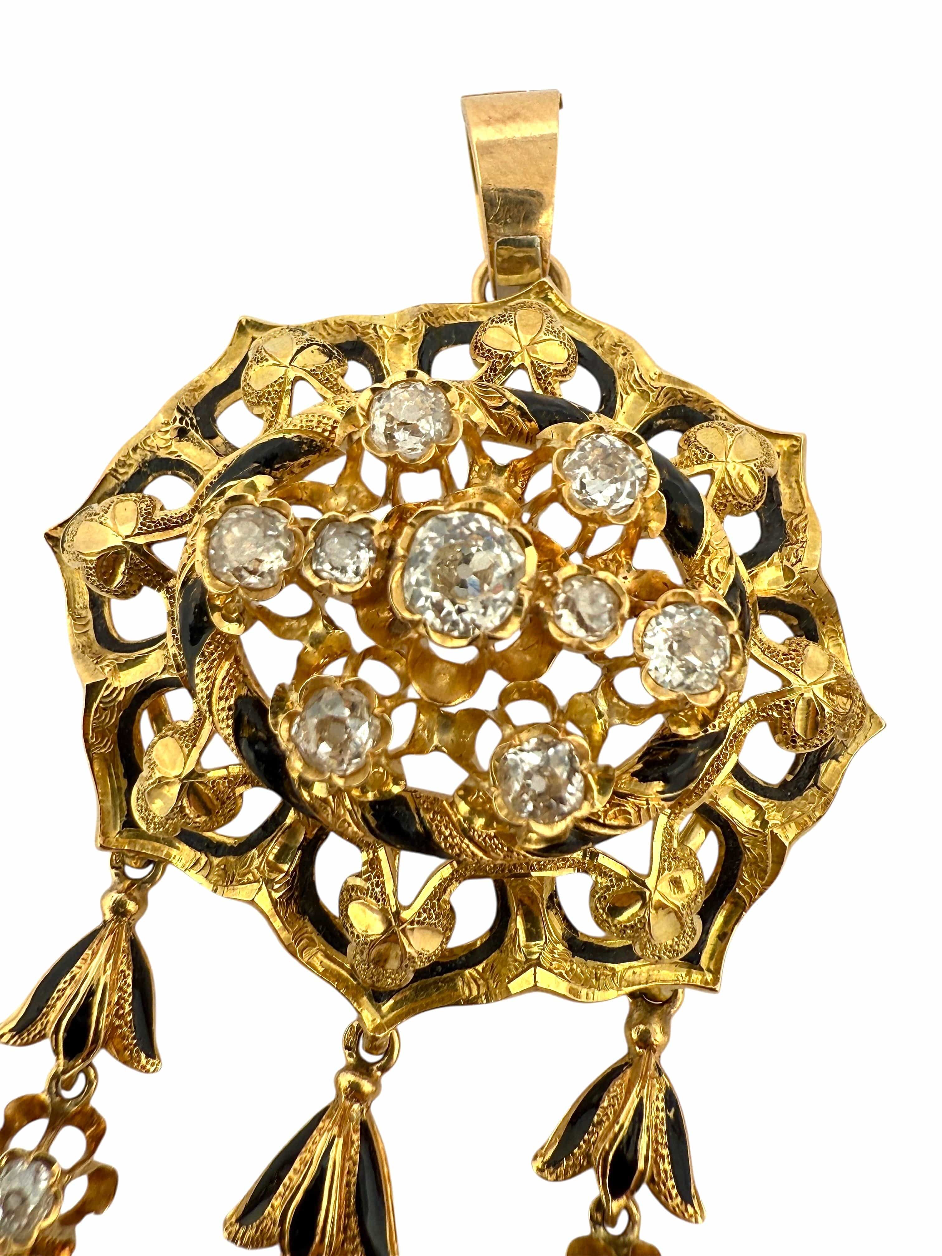 Exceptional transformable set 19th century – 18k gold, black enamel and old-cut diamonds  - Image 7