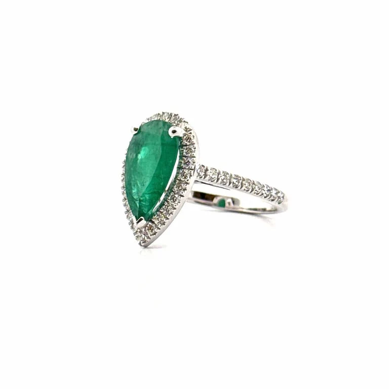 White gold ring, emerald and diamonds  - Image 3