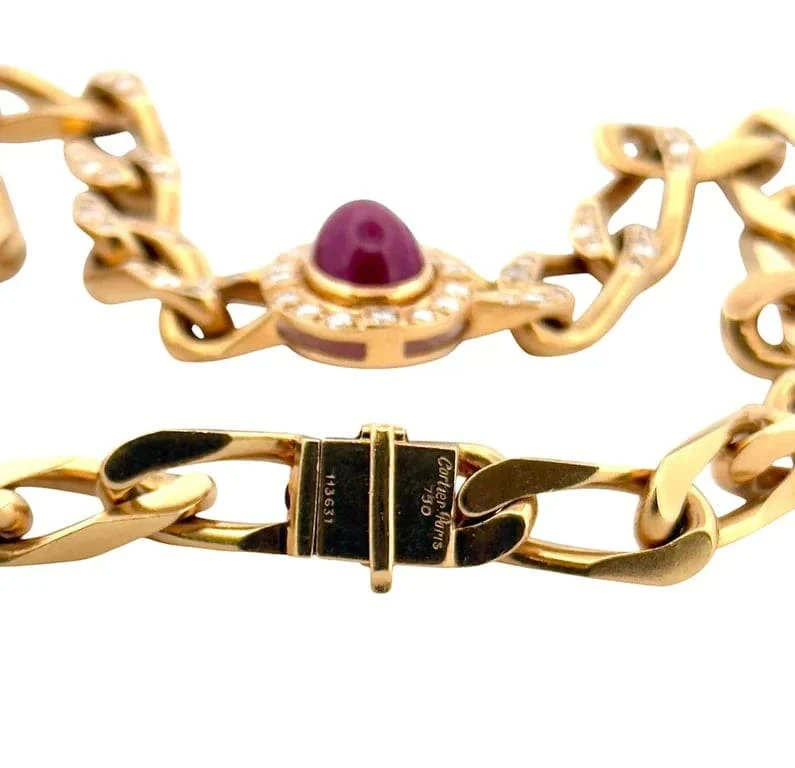18-carat gold vintage necklace CARTIER, diamonds and cabochon rubies  - Image 11