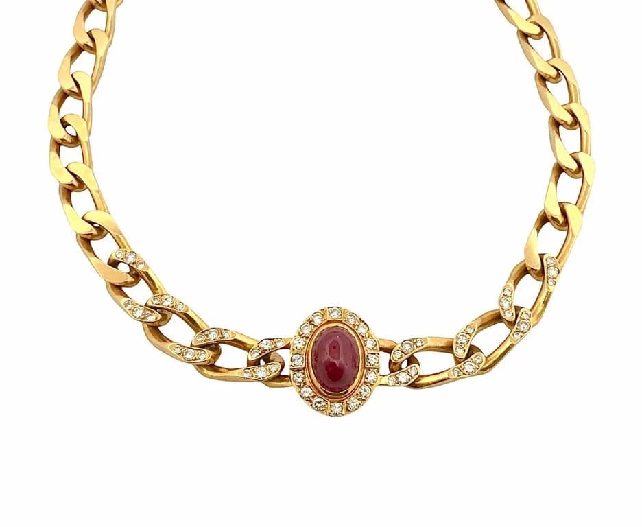 18-carat gold vintage necklace CARTIER, diamonds and cabochon rubies  - Image 3