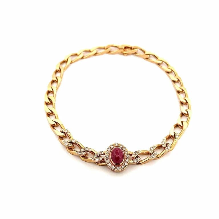 18-carat gold vintage necklace CARTIER, diamonds and cabochon rubies  - Image 4