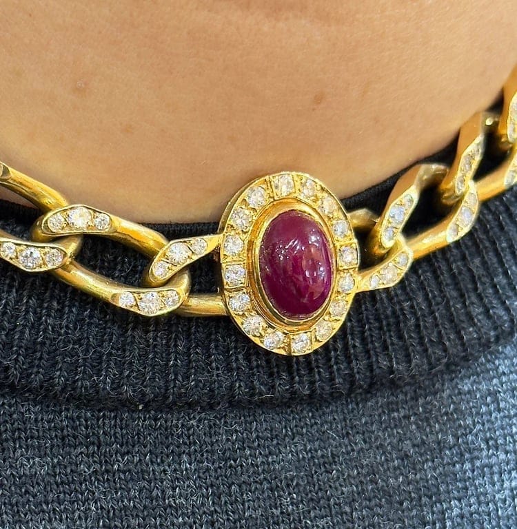18-carat gold vintage necklace CARTIER, diamonds and cabochon rubies  - Image 6
