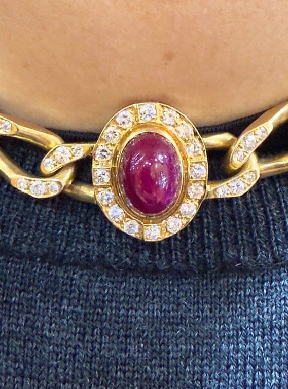 18-carat gold vintage necklace CARTIER, diamonds and cabochon rubies  - Image 7