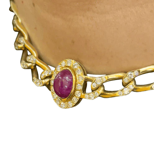 18-carat gold vintage necklace CARTIER, diamonds and cabochon rubies  - Image 8