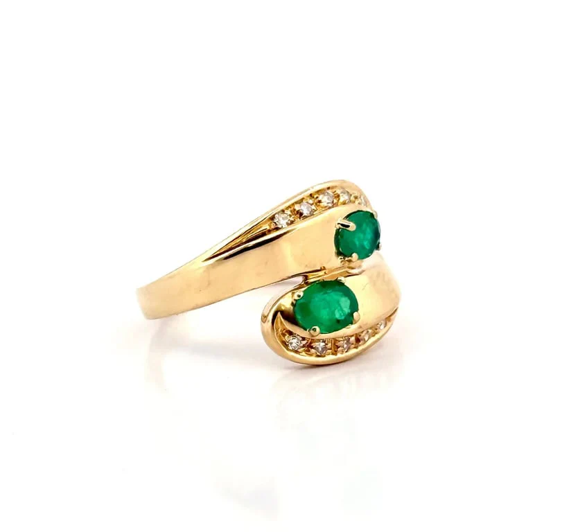 Vintage ring Toi & Moi yellow gold diamonds and emeralds  - Image 3