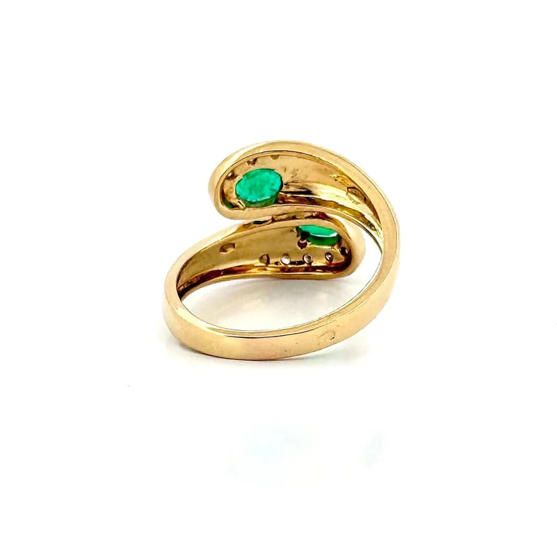 Vintage ring Toi & Moi yellow gold diamonds and emeralds  - Image 4