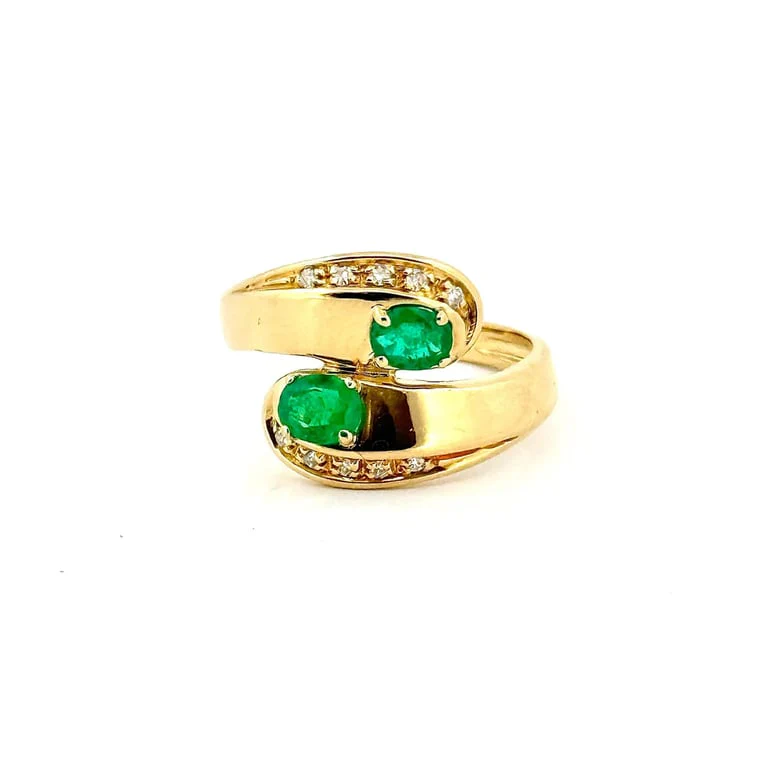 Vintage ring Toi & Moi yellow gold diamonds and emeralds  - Image 6