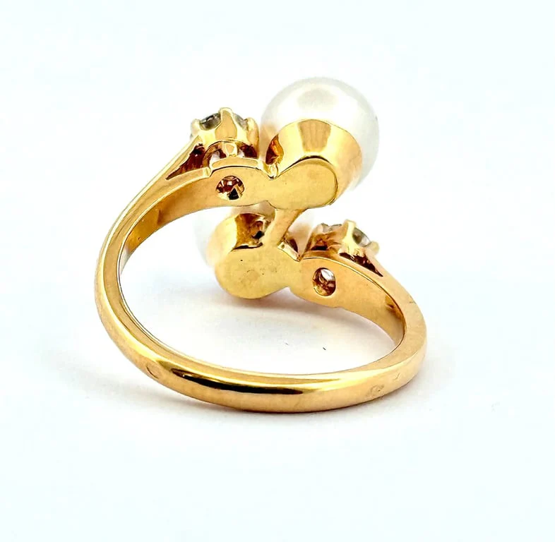 Ring Toi & Moi yellow gold pearl and diamonds  - Image 4