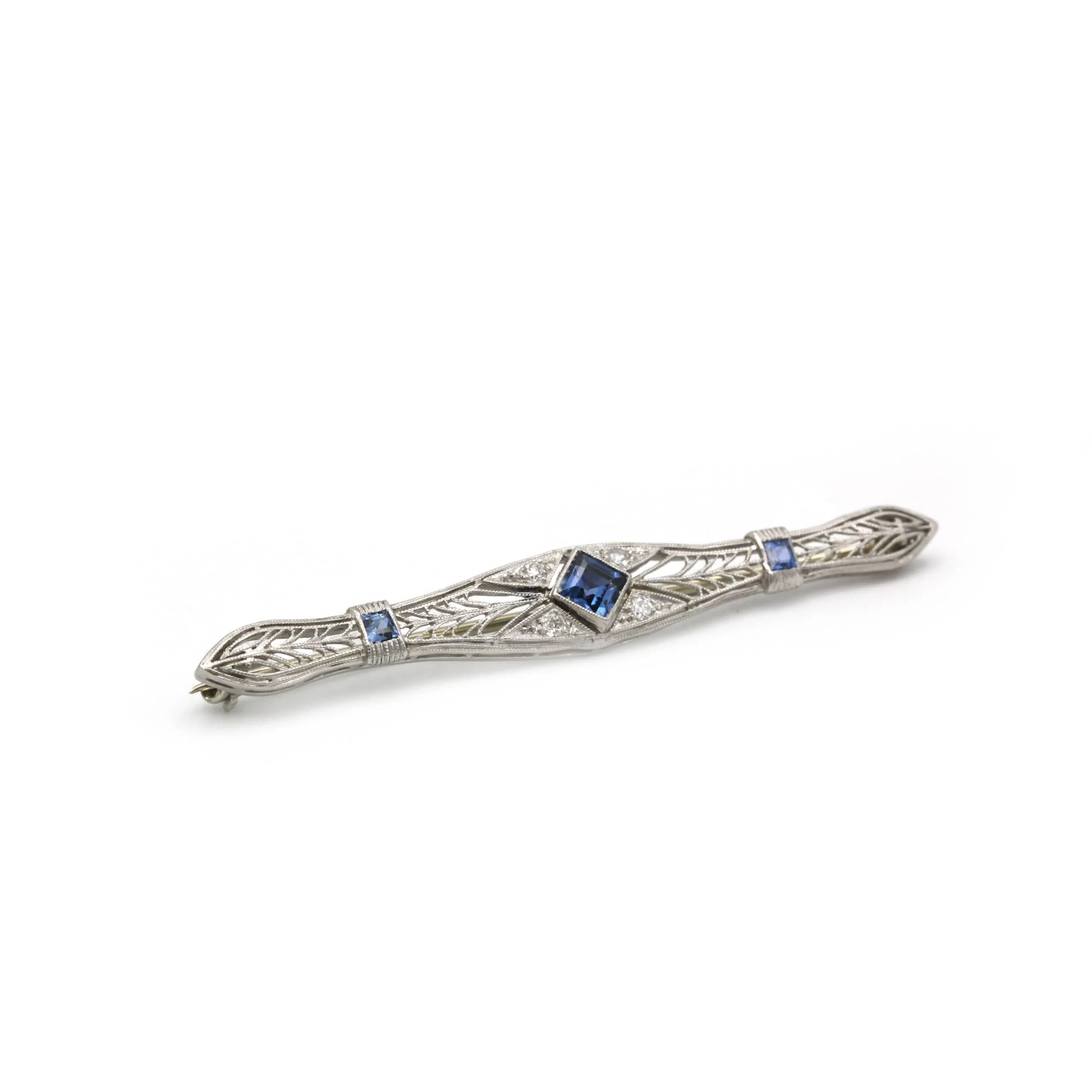 Brooch - Gold, platinum, Diamonds & Sapphires  - Image 3